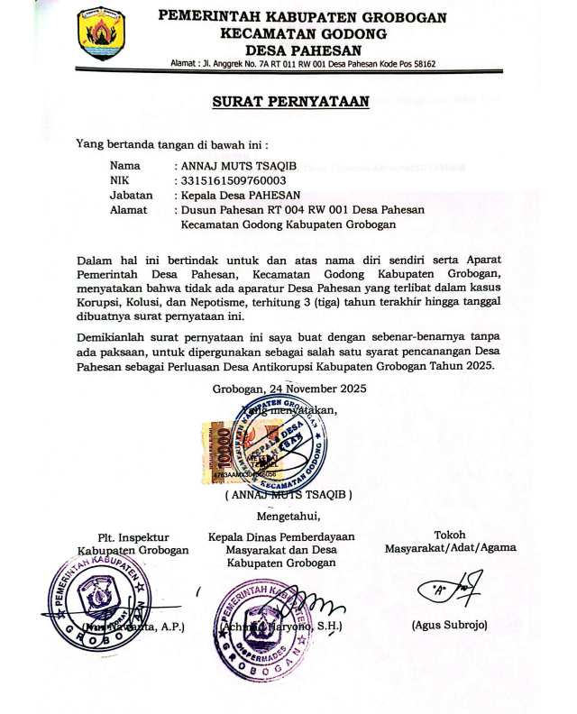 SURAT PERNYATAAN KEPALA DESA 